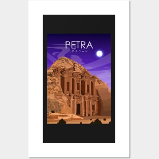 Petra Jordan Vintage Minimal Travel Poster at Night Posters and Art